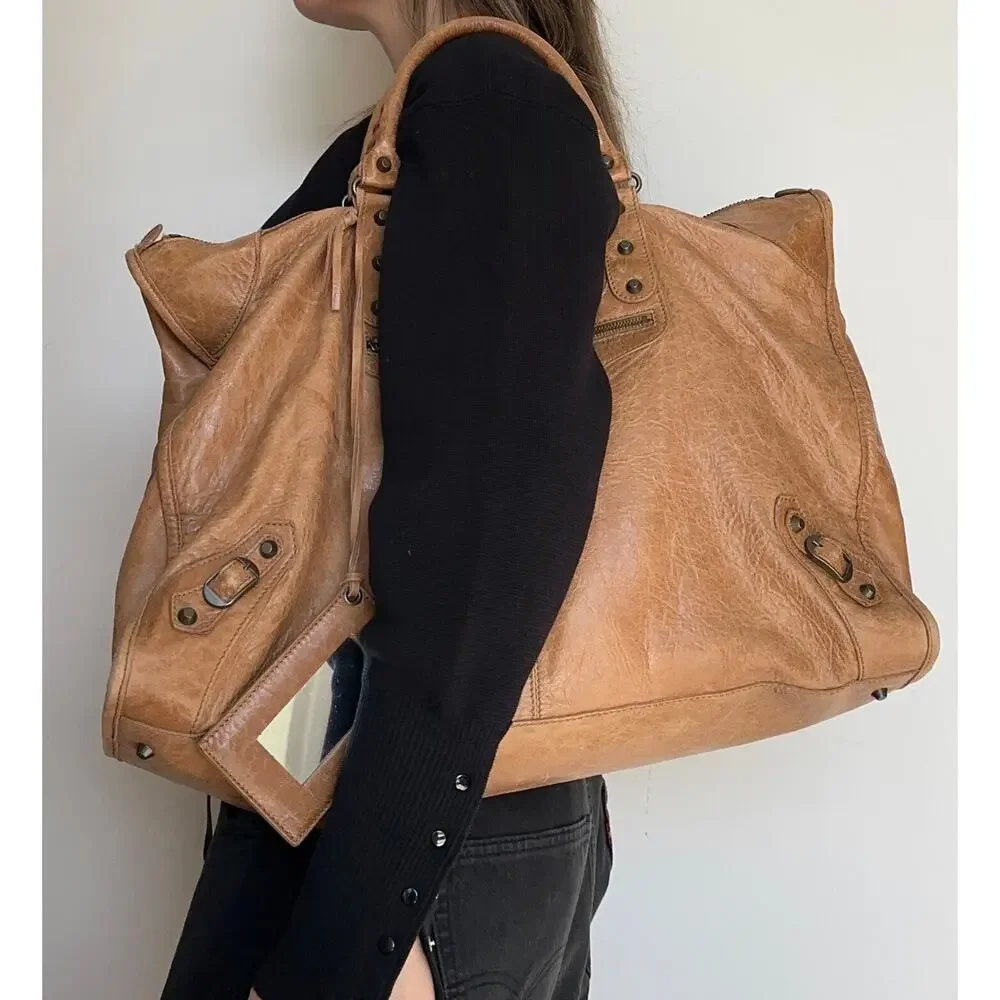 BALENCIAGA Weekender City Work Leather Motocross Classic Voyage Cognac Brown Y2K